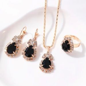 NEW Water Drop Vintage Luxury Onyx Set of Necklaces Ring & Earrings
